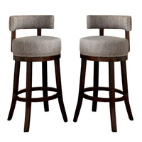 Swivel Barstool with Curved Open Low Back, Set of 2, Gray and Brown - BM131357