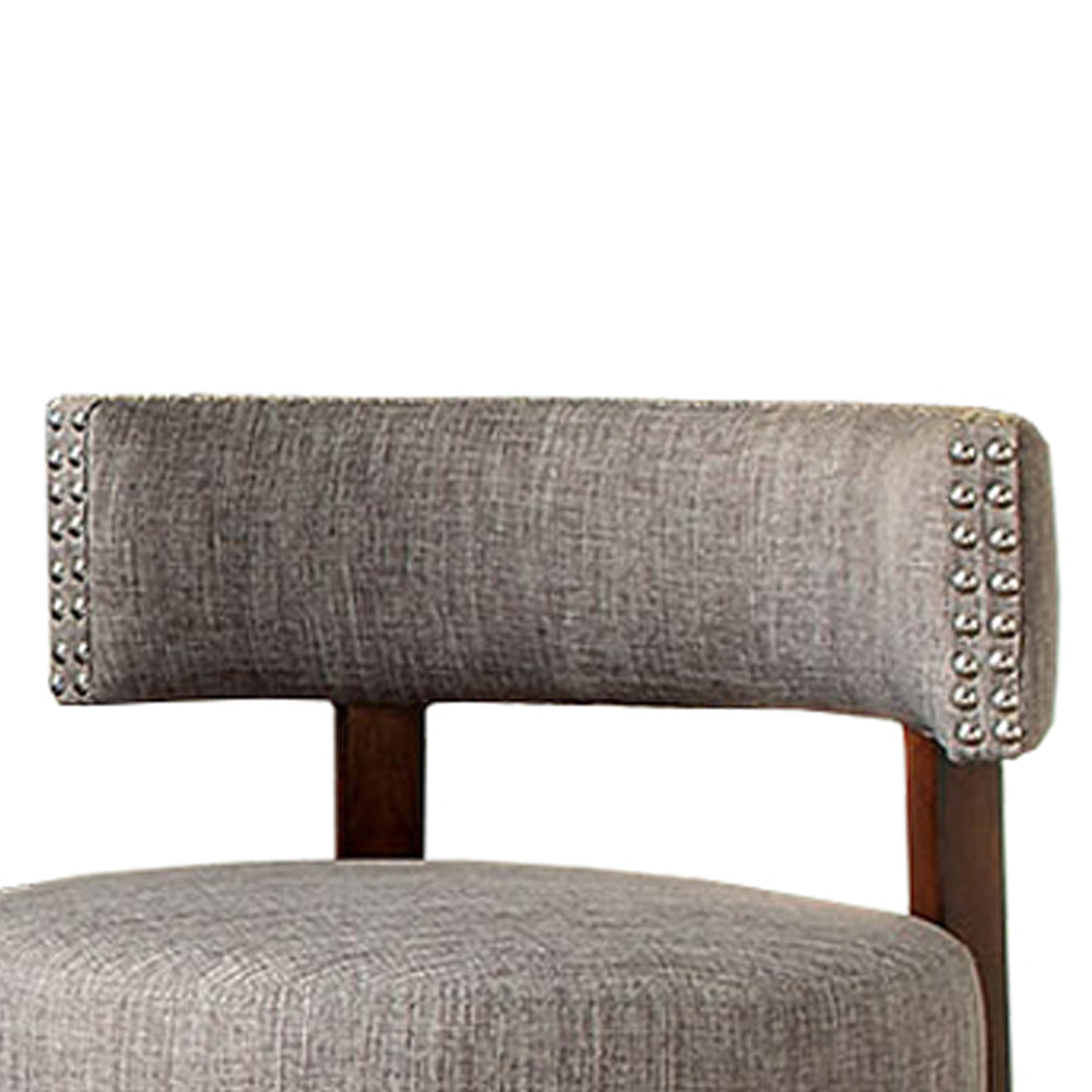 Swivel Barstool with Curved Open Low Back, Set of 2, Gray and Brown - BM131357