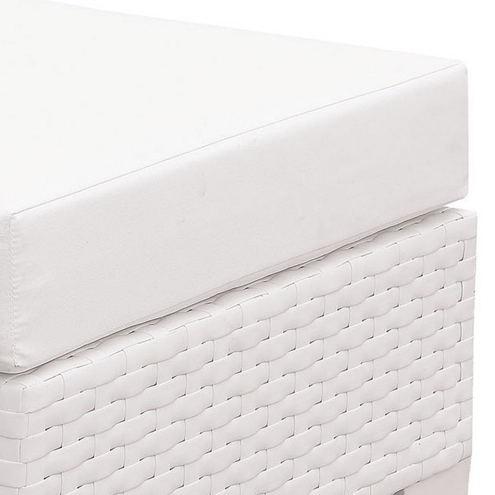 BM187201 Faux Polyester and Aluminum Square Ottoman with Padded Seat Cushion, White