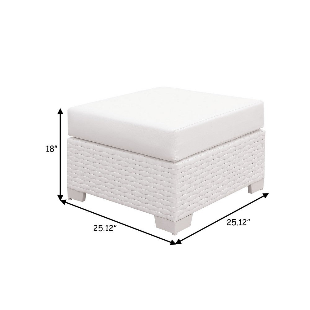 BM187201 Faux Polyester and Aluminum Square Ottoman with Padded Seat Cushion, White