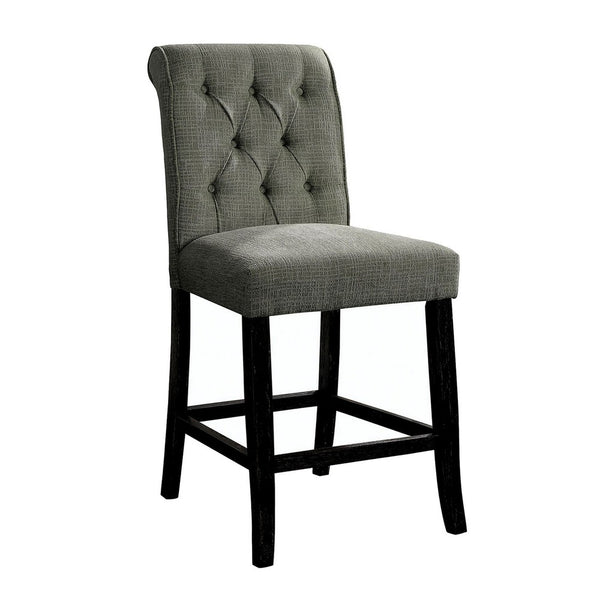 Wooden Fabric Upholstered Counter Height Chair, Gray And Black, Pack Of Two