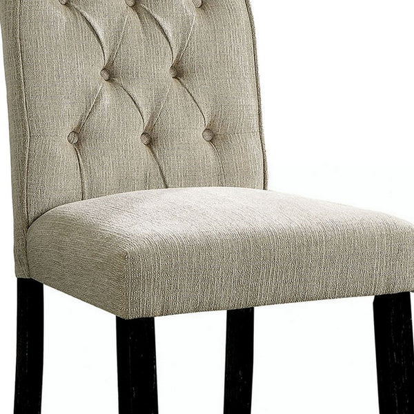 Benzara Wooden Fabric Upholstered Counter Height Chair, Ivory And Black ...