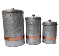 Miri Galvanized Metal Lidded Canister with Copper Band, Set of 3, Antique Gray - BM177867