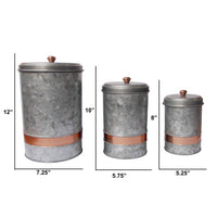 Miri Galvanized Metal Lidded Canister with Copper Band, Set of 3, Antique Gray - BM177867