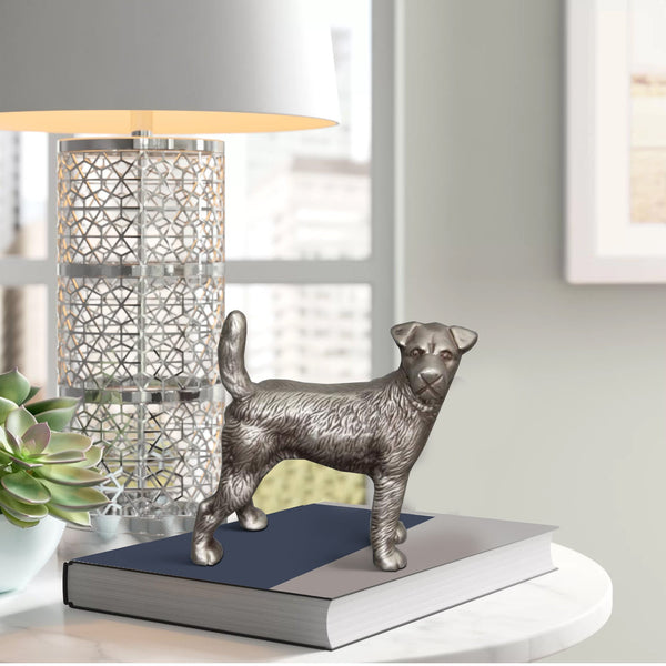 Aluminum Table Accent Dog Statuette Decor Sculpture with Textured Details, Silver - I551-FDS001