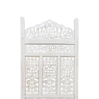 Aesthetically Carved 4 Panel Wooden Partition Screen/Room Divider, Distressed White - UPT-148945