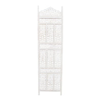Aesthetically Carved 4 Panel Wooden Partition Screen/Room Divider, Distressed White - UPT-148945