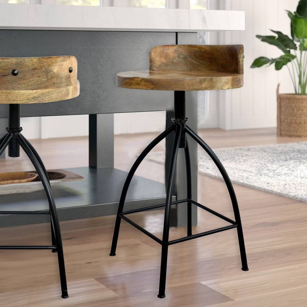 Pia 25-31 Inch Industrial Style Counter Height Stool with Adjustable Swivel Seat, Brown, Black- UPT-165867