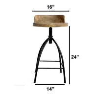 Pia 25-31 Inch Industrial Style Counter Height Stool with Adjustable Swivel Seat, Brown, Black- UPT-165867