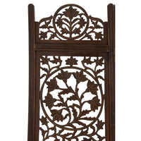 UPT-176789 Handcrafted Wooden 4 Panel Room Divider Screen Featuring Lotus Pattern-Reversible