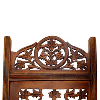 UPT-176789 Handcrafted Wooden 4 Panel Room Divider Screen Featuring Lotus Pattern-Reversible