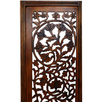 UPT-176789 Handcrafted Wooden 4 Panel Room Divider Screen Featuring Lotus Pattern-Reversible