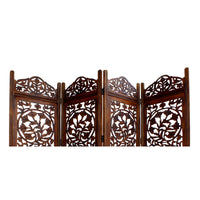 UPT-176789 Handcrafted Wooden 4 Panel Room Divider Screen Featuring Lotus Pattern-Reversible