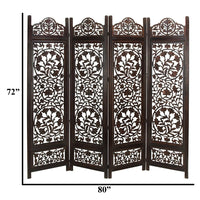 UPT-176789 Handcrafted Wooden 4 Panel Room Divider Screen Featuring Lotus Pattern-Reversible