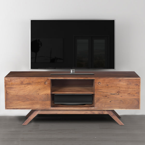 Mid Century Modern Acacia Wood Tv Unit With Wide Storage, Walnut Brown - UPT‐182998