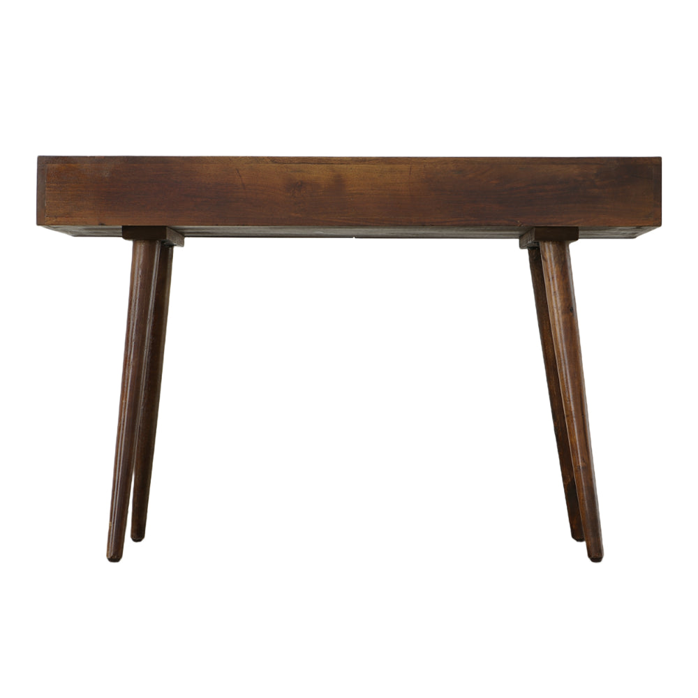Mango Wood Writing Desk with Two Drawers and Tapered Legs, Brown - UPT-186126