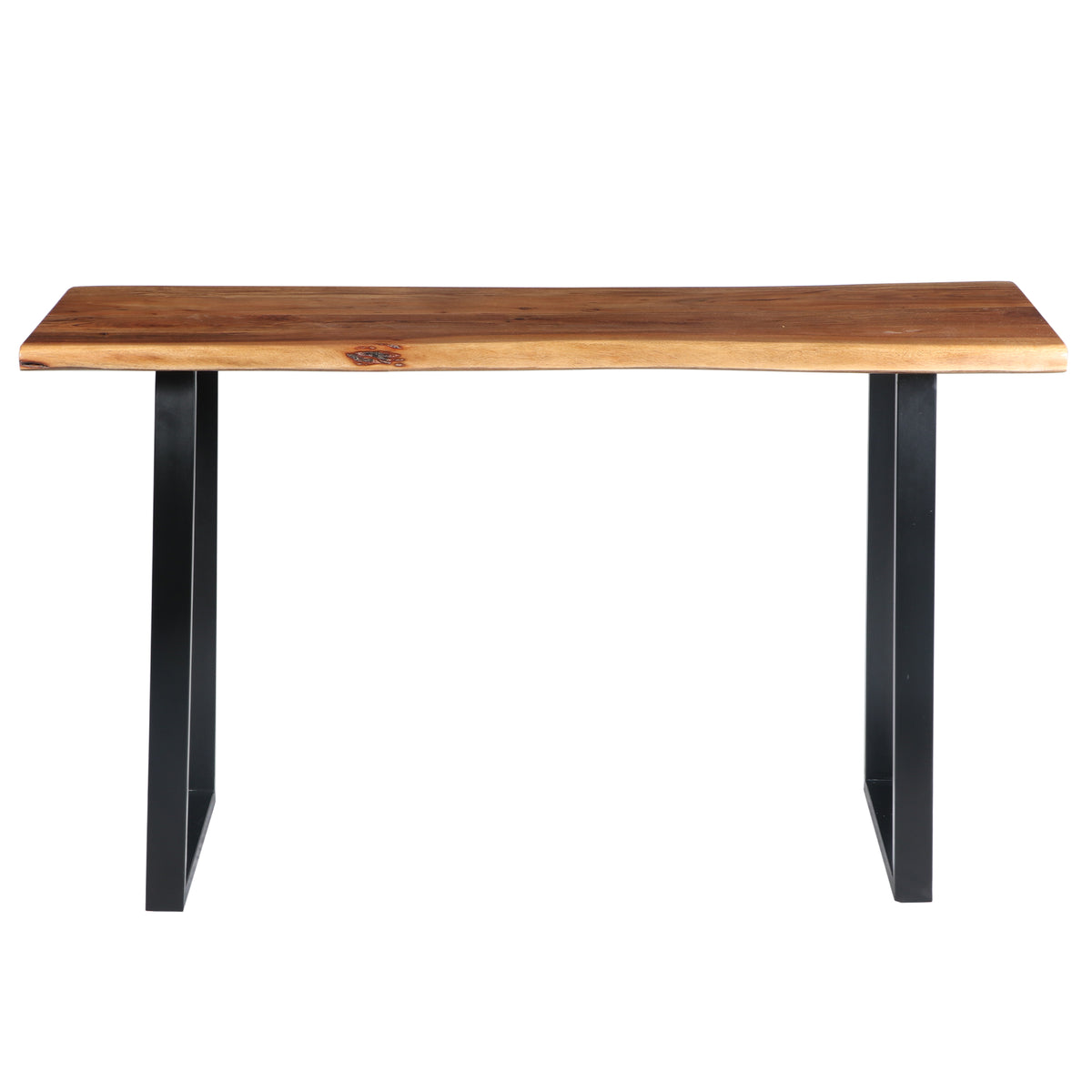 Industrial Wooden Live Edge Desk with Metal Sled Leg Support, Brown and Black ,By The Urban Port - UPT-195122