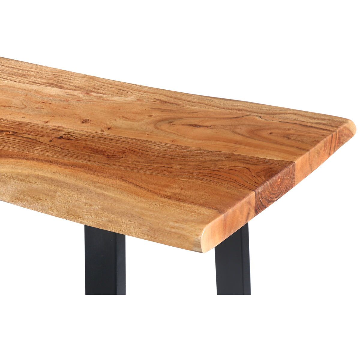 Industrial Wooden Live Edge Desk with Metal Sled Leg Support, Brown and Black ,By The Urban Port - UPT-195122