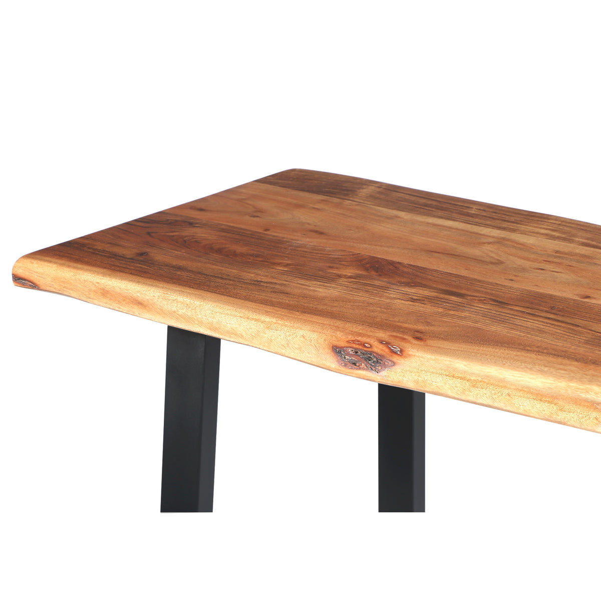 Industrial Wooden Live Edge Desk with Metal Sled Leg Support, Brown and Black ,By The Urban Port - UPT-195122