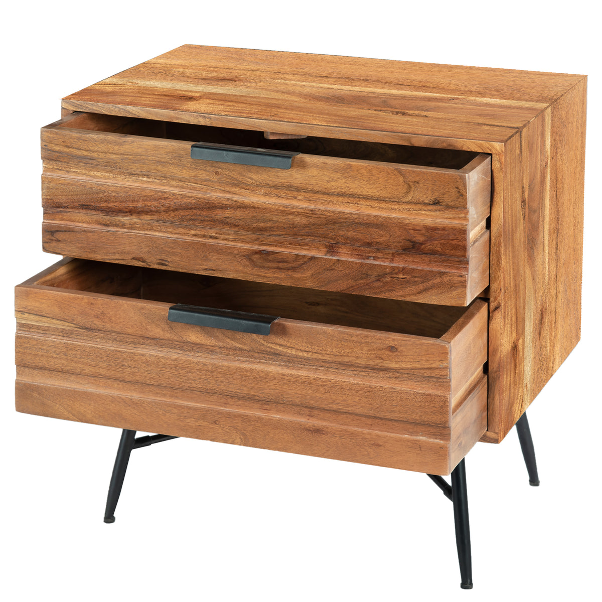 2 Drawer Wooden Nightstand with Metal Angled Legs, Black and Brown - UPT-195128