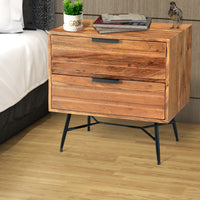 2 Drawer Wooden Nightstand with Metal Angled Legs, Black and Brown - UPT-195128