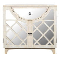 Mango Wood Cabinet with Mirrored look Steel Insert Door Storage, Beige - UPT-195275