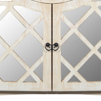 Mango Wood Cabinet with Mirrored look Steel Insert Door Storage, Beige - UPT-195275
