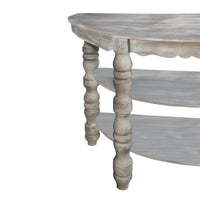 Half moon Shaped Wooden Console Table with 2 Shelves and Turned Legs, Gray - UPT-197310