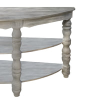 Half moon Shaped Wooden Console Table with 2 Shelves and Turned Legs, Gray - UPT-197310