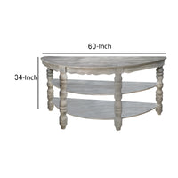 Half moon Shaped Wooden Console Table with 2 Shelves and Turned Legs, Gray - UPT-197310