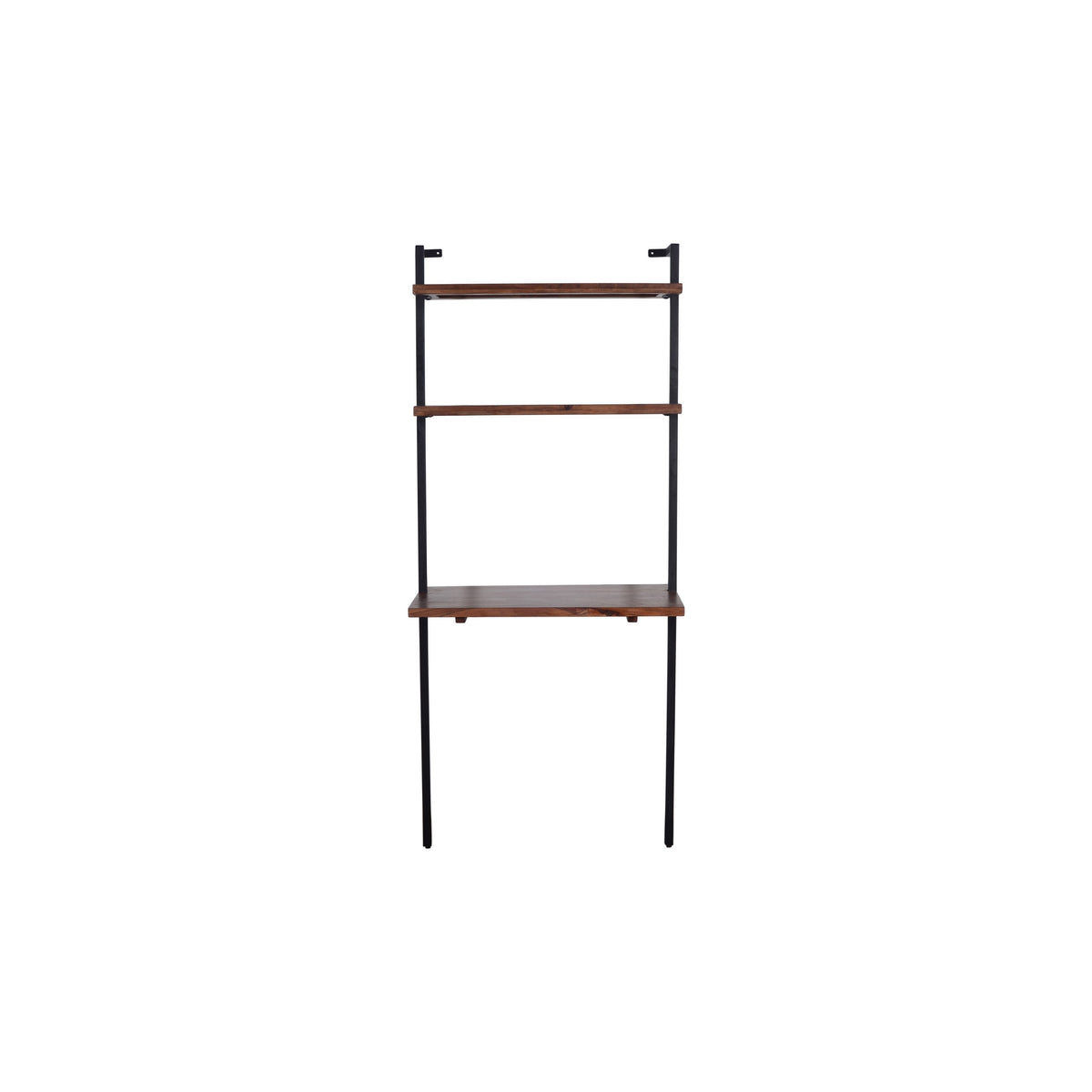 Industrial 3 Tier Mango Wood Ladder Storage Wall Shelf with Tubular Frame, Brown and Black - UPT-197867