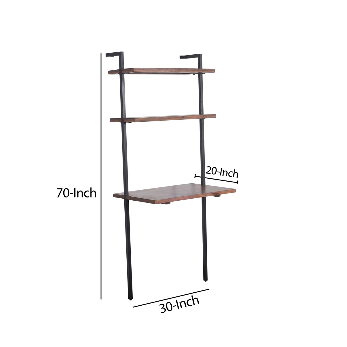 Industrial 3 Tier Mango Wood Ladder Storage Wall Shelf with Tubular Frame, Brown and Black - UPT-197867