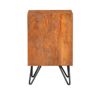 22 Inch Textured Cube Shape Wooden Nightstand with Angular Legs, Brown and Black - UPT-204787