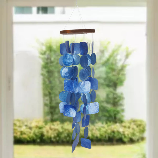 Aesthetically Designed Handmade Wind Chime with Capiz Shell Hangings, Blue - UPT-207779
