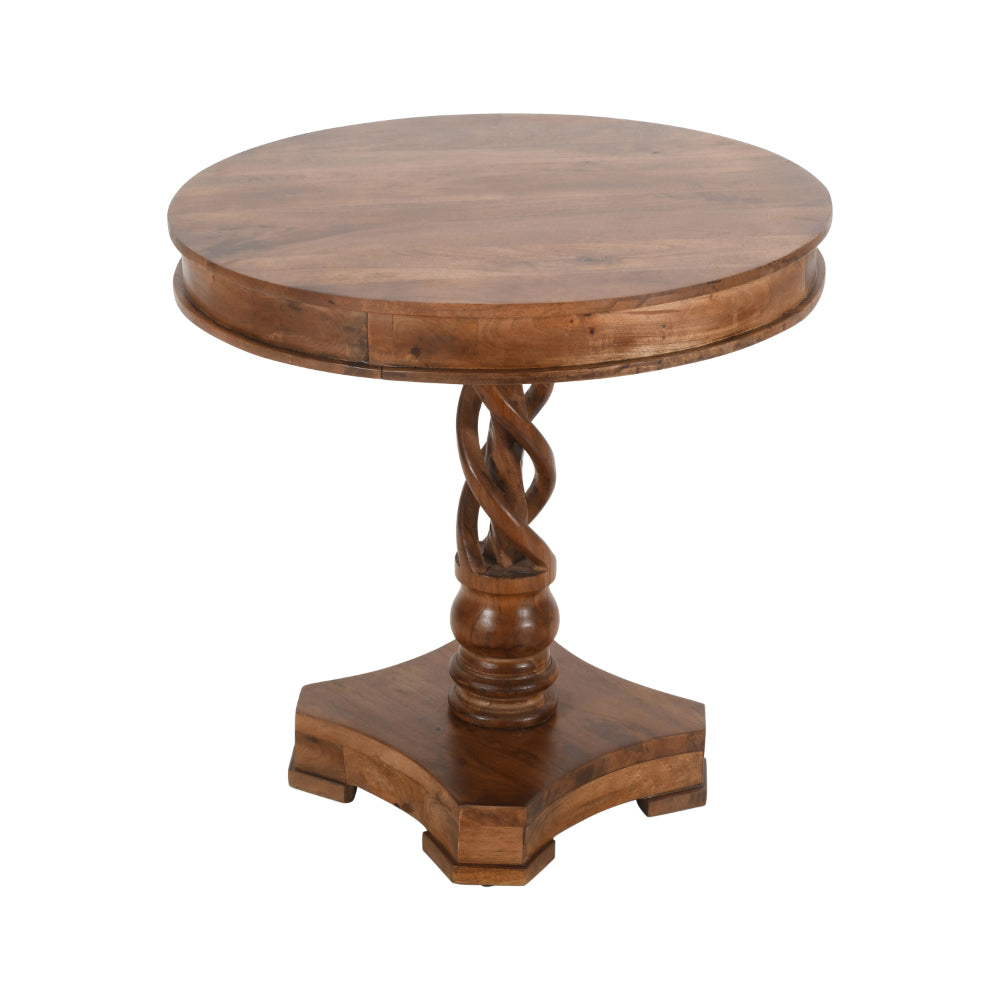 30 Inch Handcrafted Round Mango Wood Dinette, Artisanal Twisted Pedestal Base, Walnut Brown - UPT-213134