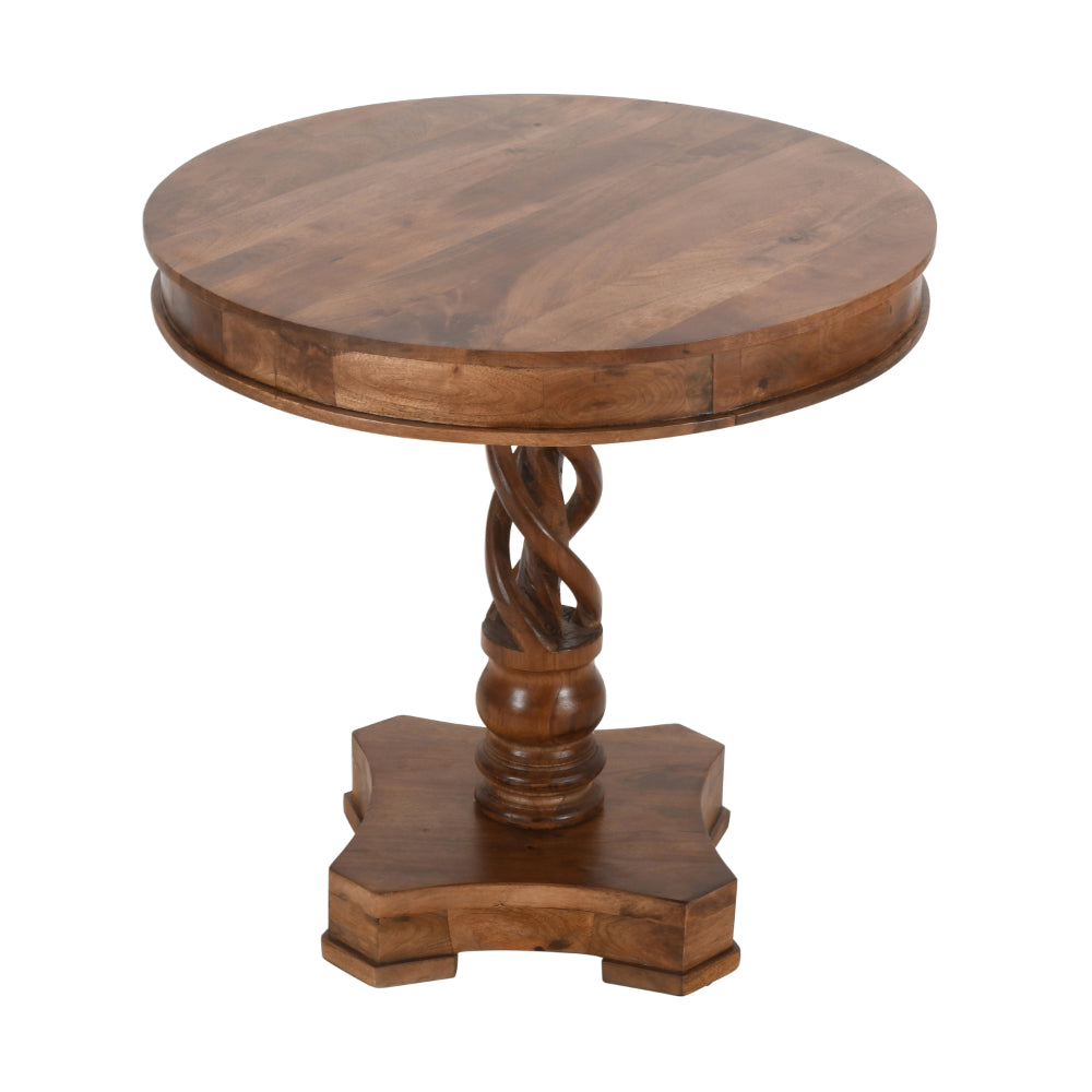 30 Inch Handcrafted Round Mango Wood Dinette, Artisanal Twisted Pedestal Base, Walnut Brown - UPT-213134