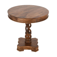 30 Inch Handcrafted Round Mango Wood Dinette, Artisanal Twisted Pedestal Base, Walnut Brown - UPT-213134