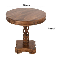 30 Inch Handcrafted Round Mango Wood Dinette, Artisanal Twisted Pedestal Base, Walnut Brown - UPT-213134