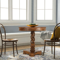 30 Inch Handcrafted Round Mango Wood Dinette, Artisanal Twisted Pedestal Base, Walnut Brown - UPT-213134