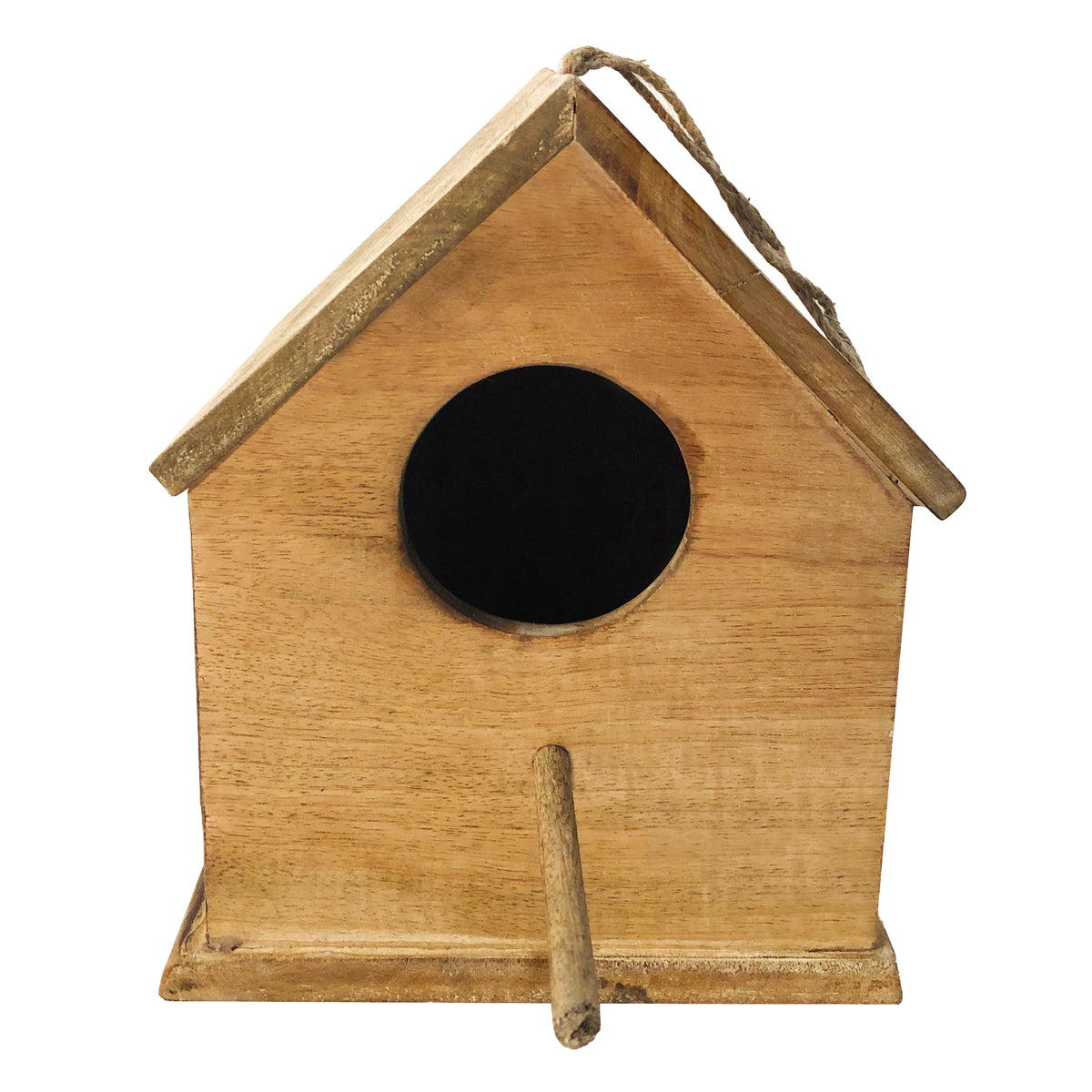Hut Shape Decorative Mango Wood Hanging Bird House with Engraved Details, Distressed Brown - UPT-214885