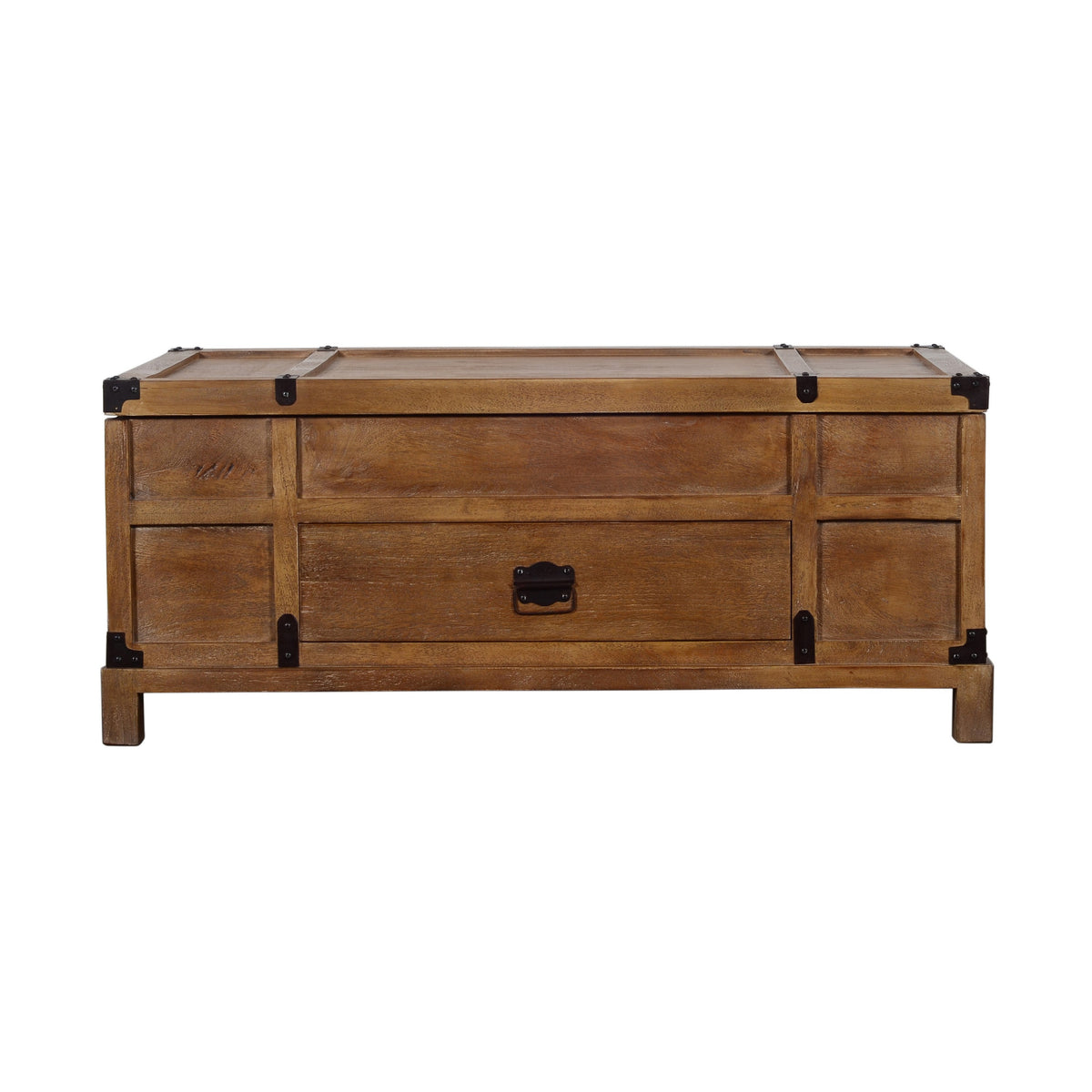 Rustic Single Drawer Mango Wood Coffee Table with Lift Top Storage & Compartments, Brown - UPT-215750
