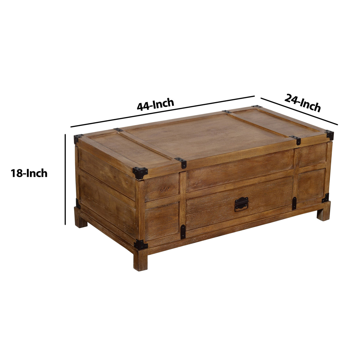 Rustic Single Drawer Mango Wood Coffee Table with Lift Top Storage & Compartments, Brown - UPT-215750
