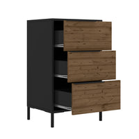 Wood and Metal Office Accent Storage Cabinet with 3 Drawers, Black and Brown - UPT-225262