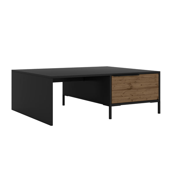 Wood and Metal Rectangular Accent Coffee Table with Drawer, Brown and Black - UPT-225264