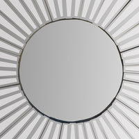 28 Inch Round Floating Wall Mirror with Sunburst Design Frame, Silver - UPT-226281
