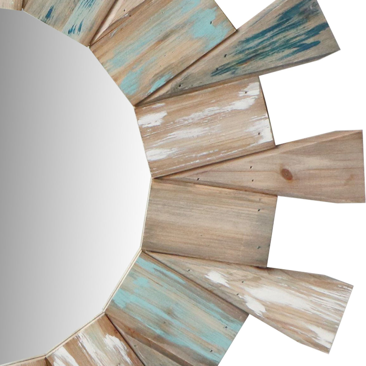 Round Wooden Decor Wall Mirror with Triangular Plank Accent, Brown - UPT-228704