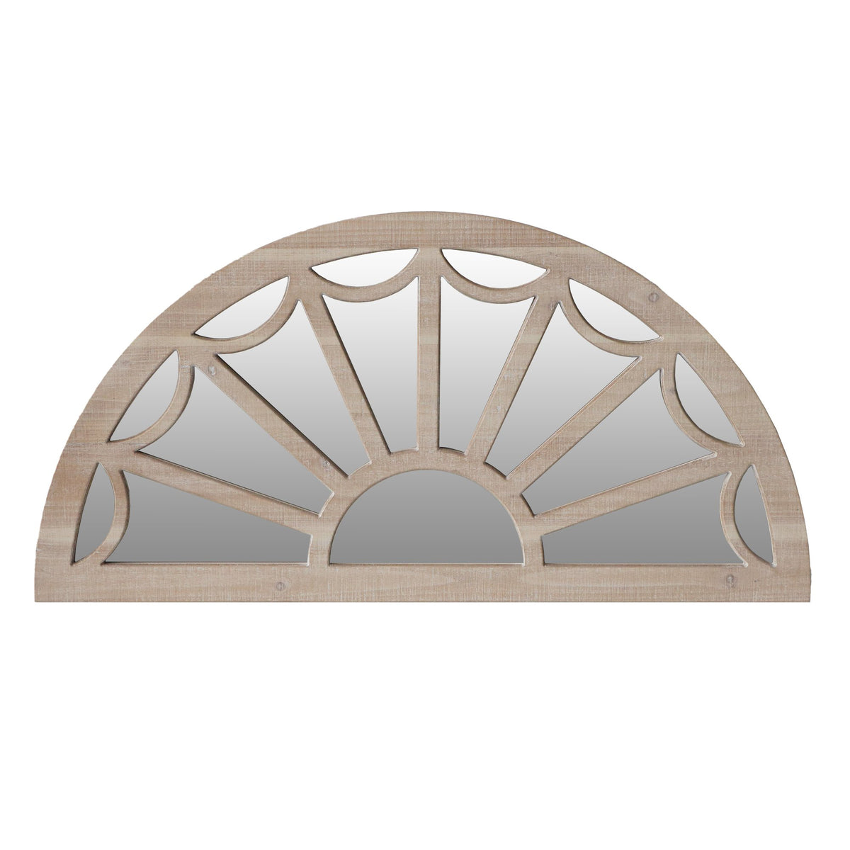 Window Pane Design Half Crescent Moon Shaped Wooden Wall Mirror, Brown - UPT-228705