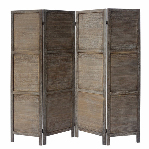 67 Inch Paulownia Wood Panel Divider Screen, Grain Details, Handcrafted, Rustic Brown - UPT-230663
