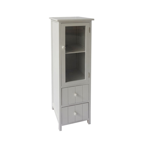 39 Inch Paulownia Wood Accent Cabinet, Vertical, 2 Drawers, 1 Door, Dove Gray - UPT-230667