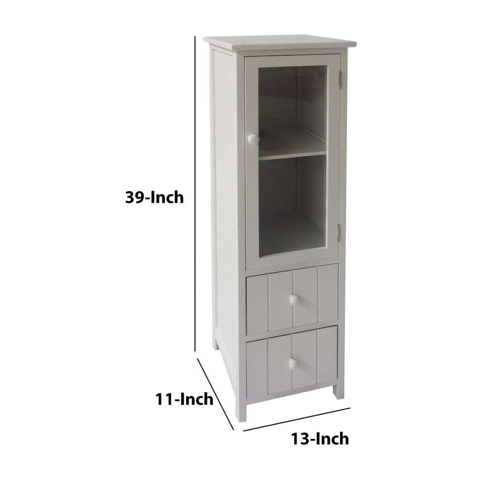 39 Inch Paulownia Wood Accent Cabinet, Vertical, 2 Drawers, 1 Door, Dove Gray - UPT-230667